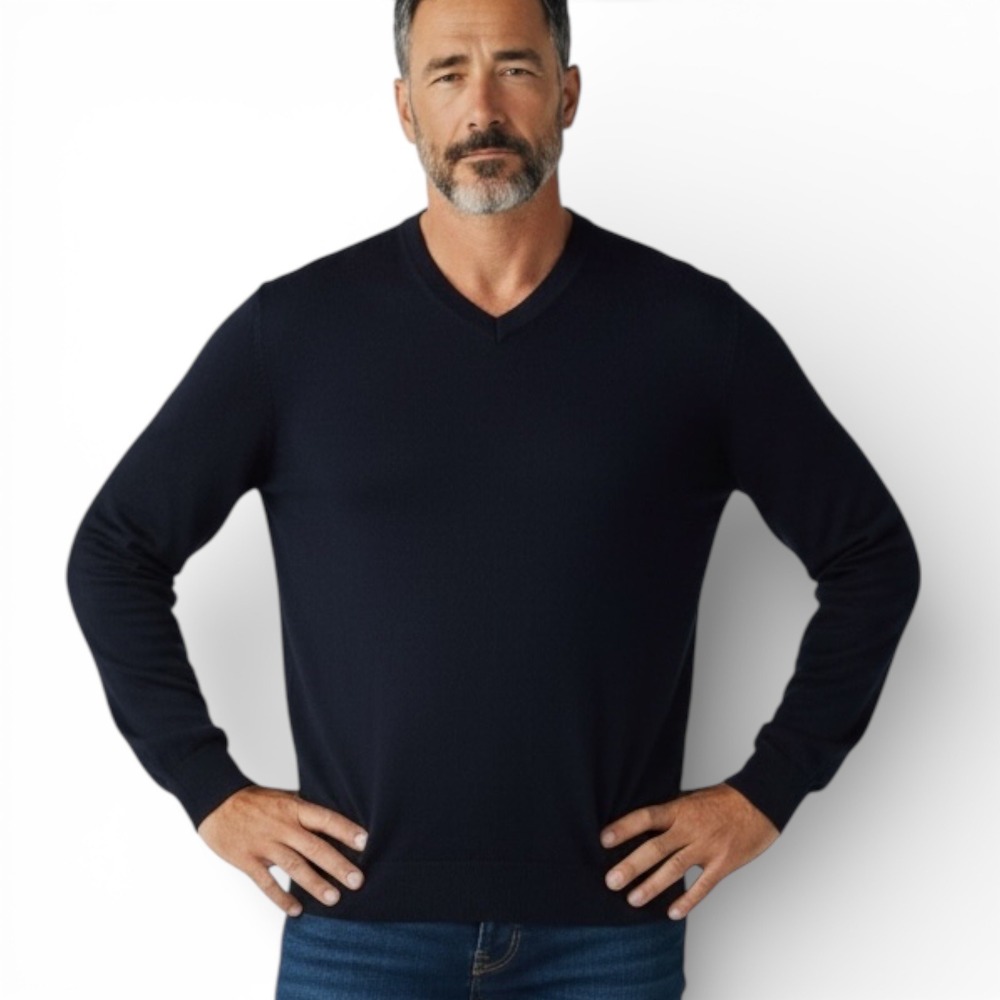 Faconnable Mens XL Black Silk Cotton Cashmere V-Neck‎ Sweater RN125990